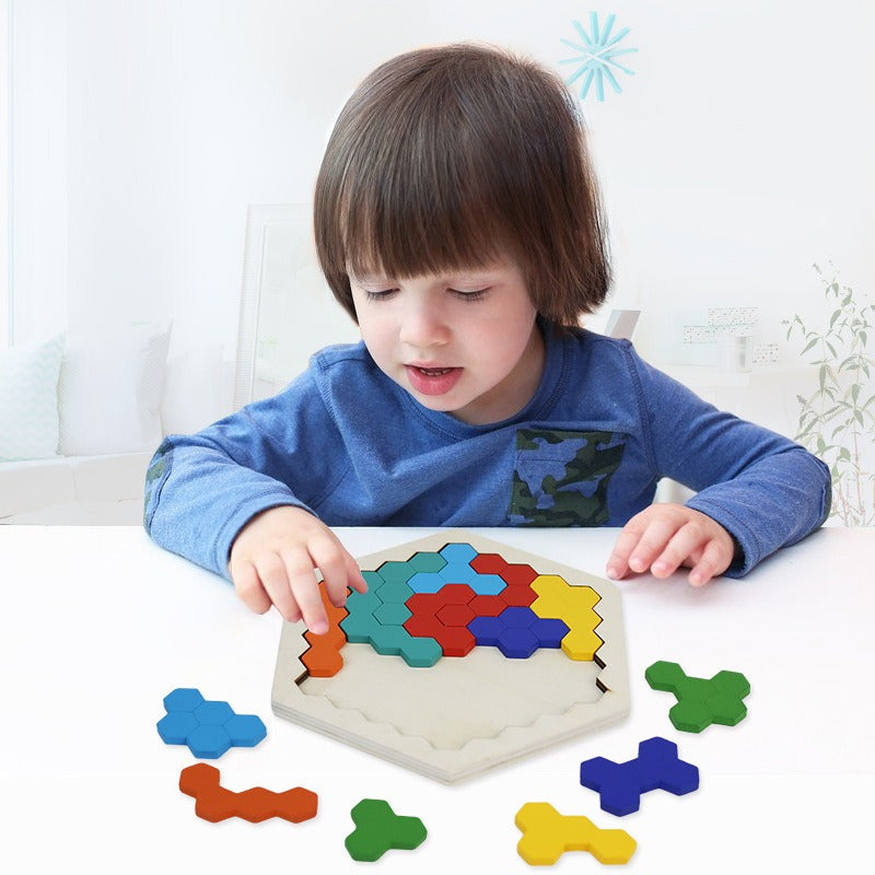 3D Hexagonal Wooden Puzzles Educational Toys For Children